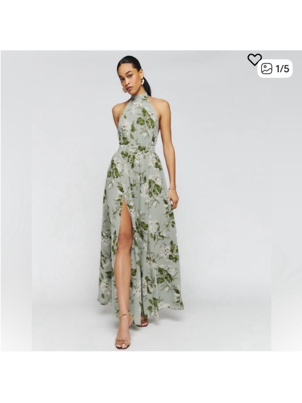Reformation Sage Green Floral Halter Maxi Dress